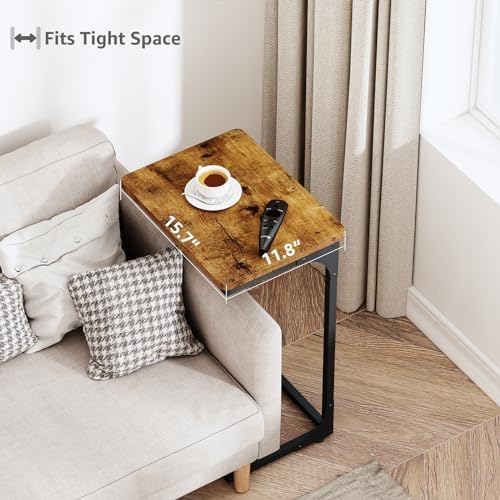 QEEIG C Shaped Side Table Set of 2 (15.7" Width, Brown)