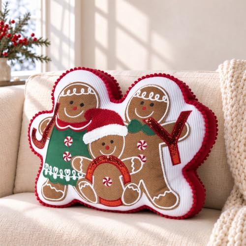 AELS Gingerbread Joy Family Throw Pillow, 16" Gingerbread Man Pillow, Christmas Gingerbread Man Decorative Plush Pillow for Holiday Decor, Living Room Bedroom Sofa Decoration