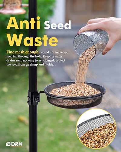 iBorn Bird Feeders Station Mesh Tray and Ring for 1” Pole Stand Station Outdoor Accessory for Humming Bird Feeders for Outside,Fit for 1 Inch Pole, Pack of 1 (Mesh & Water Tray, Pack of 2)