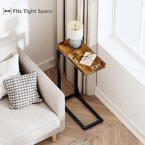 QEEIG Narrow C Table Side Tables Set of 2 (7.1" Width, Brown)
