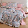 Pink Floral Duvet Cover Twin Blue 100% Cotton Comforter Cover Twin Lace Trim Ruffle Soft Chic Duvet Cover Set with Hidden Zipper Boho Girls Bedding Set French Country Duvet Protector