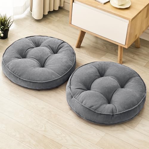 MIDDLE ONE Floor Pillow Set of 2, Memory Foam Cushion 22x22 – Round, Grey