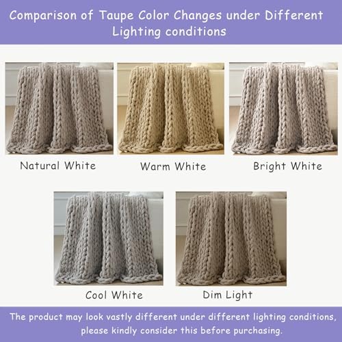 Bigacogo Chunky Knit Throw Blanket for Couch, 40x60 inches, Taupe