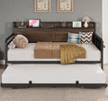 LIKIMIO Twin Daybed with Pop Up Trundle & Charging Station & Storage Shelf