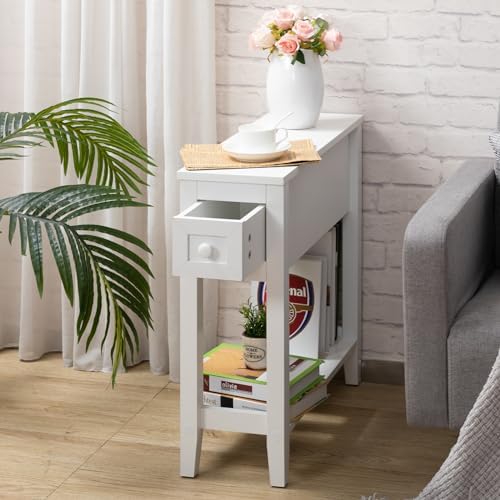 Narrow Side Table for Small Spaces, White, Set of 1, 24" L x 8.5" W x 24" H