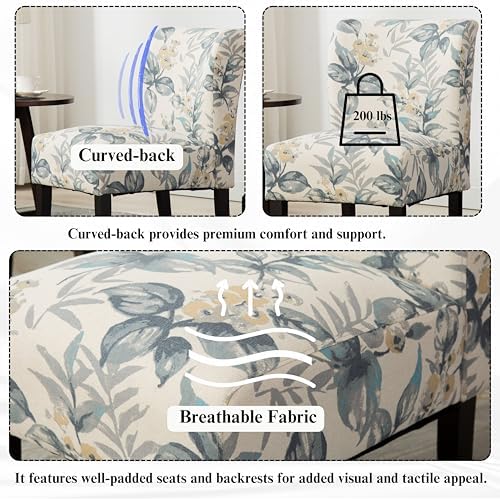 Roundhill Furniture Capa Print abric Armless Contemporary Accent Chair, Blue Leaves