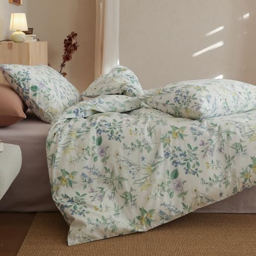HighBuy Vintage Floral 100% Cotton Duvet Cover Twin XL,French Country Design 3 Piece Botanical Flowers Bedding Comforter Cover Set for Teen College Coquette Bedding Breathable,Green & Yellow