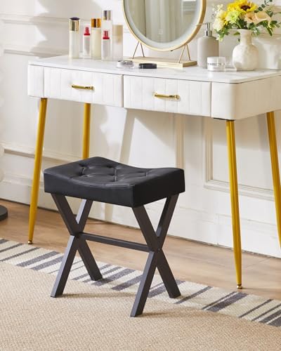 IBUYKE U-Shaped PU Vanity Stool, X-Leg Makeup Chair, Black WBD019B