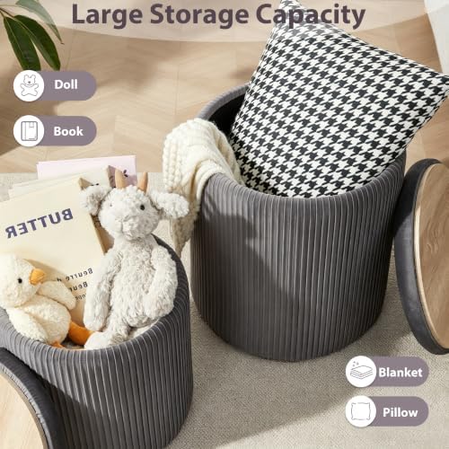 Royal Windsor Round Ottoman with Storage Set of 2, Storage Vanity Stool