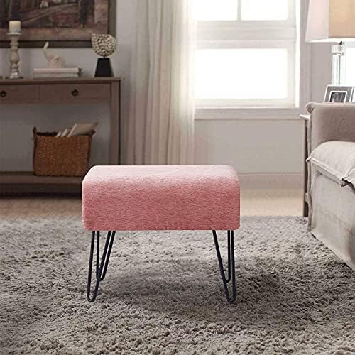 Home Soft Things Pink Jacquard Chenille Ottoman, 19" x 13" x 17" H, Tanga-Rose Quartz, Fuzzy Entry Way Ottoman Bench Living Room Bedroom End of Bed Decorative Makeup Stool Foot Rest Chair Home Décor