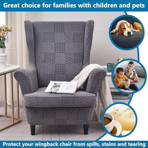 HZDHCLH Wingback Chair Slipcovers 2 Piece,Stretch Spandex Wingback Chair Covers for Living Room Armchair,Washalbe Sofa Slipovers