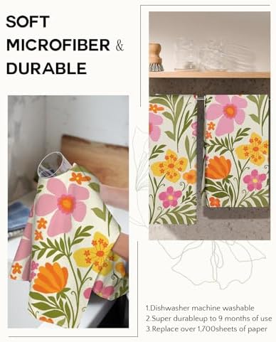 Miss Adola Cute Kitchen Towels Set of 2, 18 x 26 Inch, Flower Plant