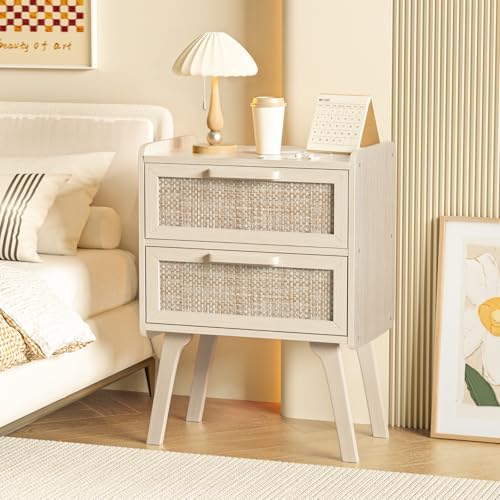 Lerliuo Rattan Nightstands Set of 2 for Bedroom, 2 Drawers
