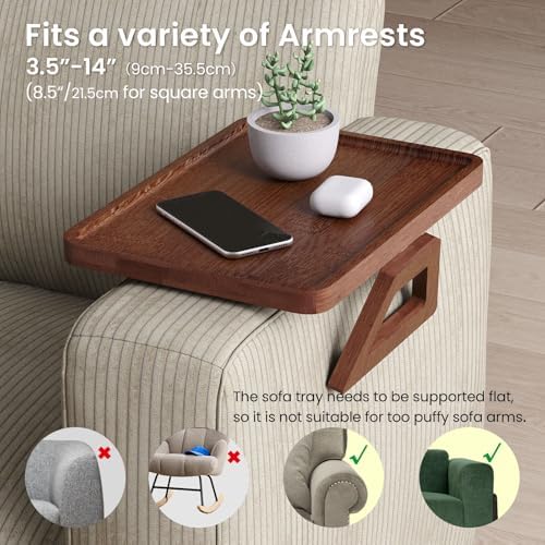 Couch Arm Tray,Bamboo Folding Sofa Tray,Sofa Armrest Tray Clip-On Couch Desk for Drinks,Snacks,Phone,Remote Control（Brown）