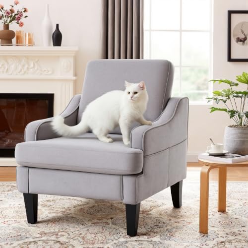 Set of 2 Accent Chair for Living Room,Mid-Century Arm Chair Fabric Living Room Chairs,Upholstered Reading Chair for Bedroom,Single Sofa Chair with Wood Legs for Apartment (Grey)