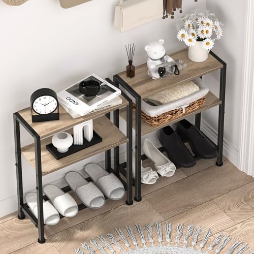 Narrow Side Table, 2-Tier Small End Table, Slim Nightstand