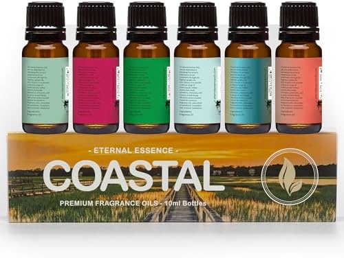 Eternal Essence Oils Coastal Set of 6 Premium Fragrance Oils - Includes Mountain Meets Ocean, Seaside Citrus, Island Hop, Kelp, Beautiful Day, and Coral Reef Scented Oils - 10ML