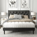 HAOARA Queen Size Platform Bed Frame with Upholstered Button Tufted Headboard, Mattress Foundation with Wooden Slat Support, Noise Free, No Box Spring Needed, Easy Assembly, Dark Grey