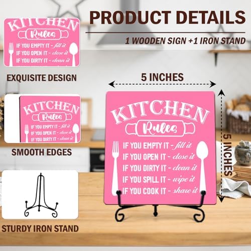 DETIHO Farmhouse Kitchen Decor, Rustic Kitchen Rules Sign Counter Decor