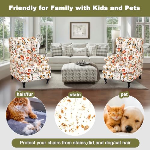 NILUOH Wingback Chair Covers 2-Piece, Armchair Slipcovers for Living Room