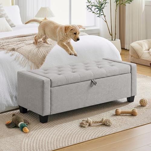 Huatean Home 43" Ottoman with Storage, Light Gray Storage Ottoman Bench