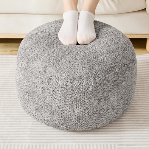 SHOUREN Stuffed Round Ottoman,Pouf Ottoman Foot Rest,20 X 15,Light Brown