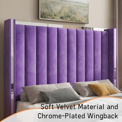 Jocisland Queen Upholstered Bed Frame with 58" Tall Headboard, Purple