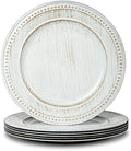13" Vintage Charger Plates, Beaded Chargers for Dinner Plates Set of 6, Charger Plates Bulk Wedding, White