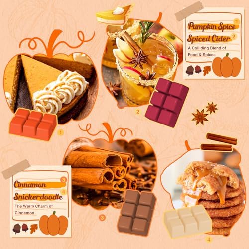 Salubrito Fall Scented Wax Melts, Strong Scented Soy Wax Cubes/Tarts Variety Set- Pumpkin Spice, Cinnamon, Spiced Cider, Snickerdoodle, Balsam Pine, Candy Corn, Fall Harvest, Apple Pie, 8x2.5oz