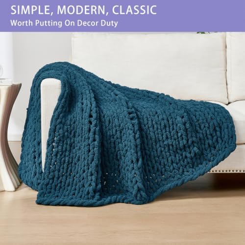 Bigacogo Chunky Knit Throw Blanket for Couch, 51x63 inches, Deep Sea Blue