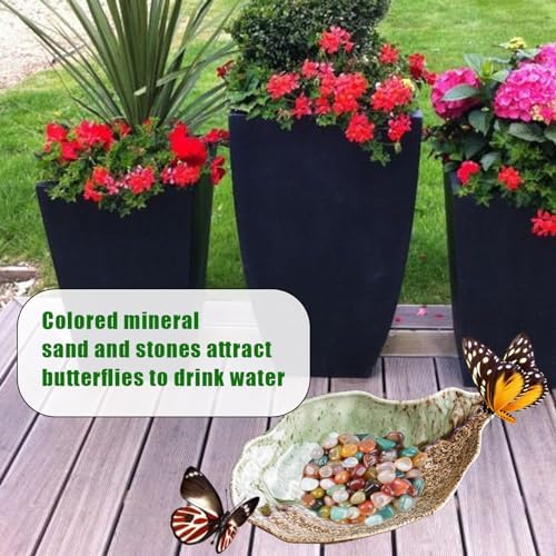 2PCS Butterfly Watering Station Outdoors Butterfly Feeders Garden Butterfly Feeder Ceramics Butterfly Puddler with 3.5 Ounce Colored Stones for Garden Lawn Decor