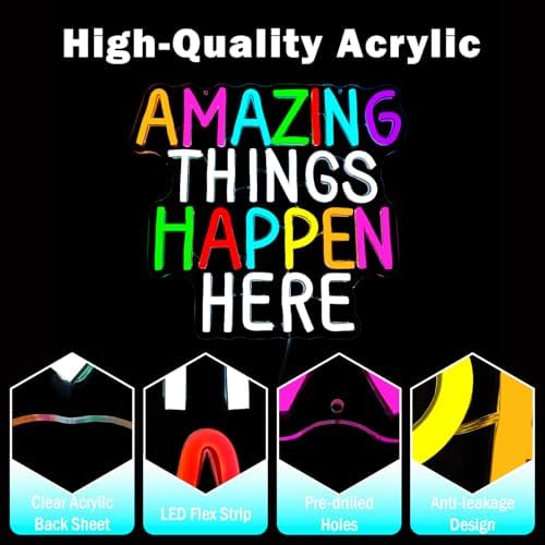 Amazing Things Happen Here Neon Signs for Wall Decor Dimmable Inspirational Classroom Neon Sign School Motivational Neon Lights Classroom Led Sign