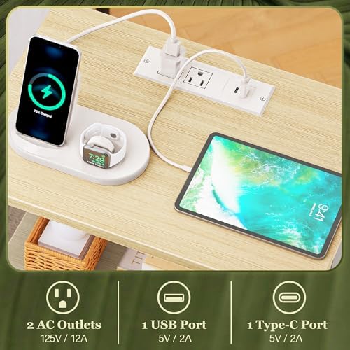 SUPERJARE Nightstand with Charging Station, USB-C Port, Bedside Table