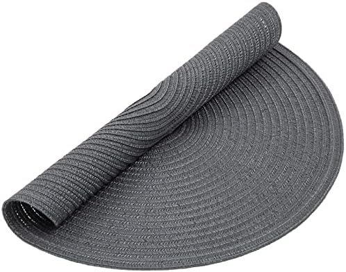 SHACOS Round Placemats Set of 6 Washable 15 inch Round Table Mats Cotton Polyester Woven Braided Place Mats for Dining Table (Charcoal Gray, 6)