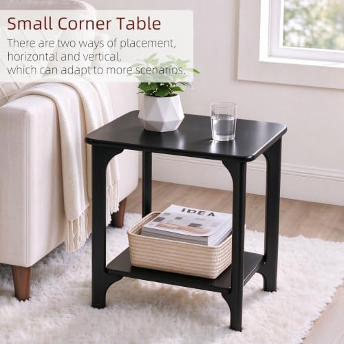 Solid Wood Small Black Side Table for Living Room, Bedroom