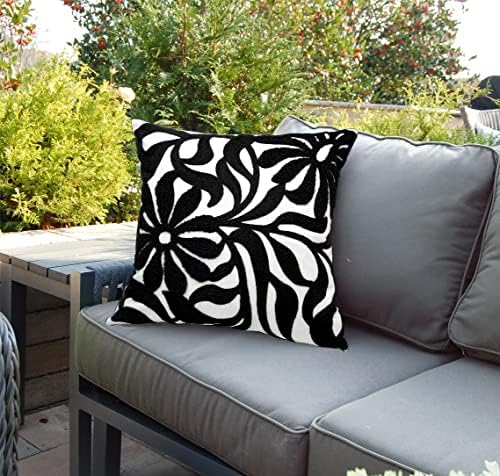 Alysheer Floral Embroidered Decorative Throw Pillow Cover 18"x18" 1pc,Black