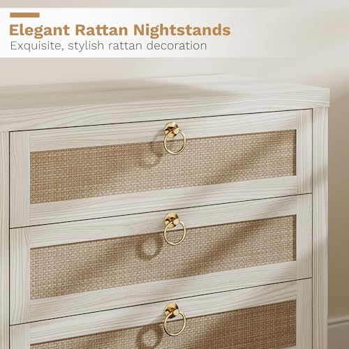 Eclatara Large Rattan Night Stand Set of 2 Boho Nightstand with 3 Drawers