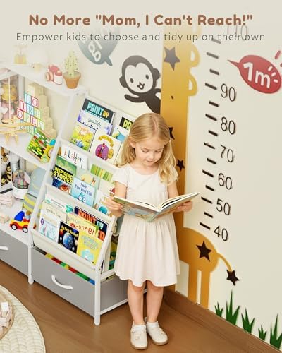 Kids Bookshelf and Toy Storage Organizer - 3-Tier Sling Bookcase, 47.2" W