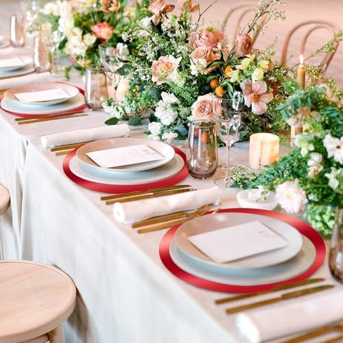 KesaPlan 100PCS 13in Round Red Placemats, Disposable Paper Chargers Plate