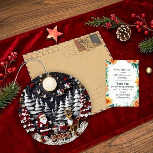Santa Christmas Tree Ornament 2026 Capturing the Charm of a Paper Quilling–Inspired Woodland Winter Scene, Acrylic Holiday Keepsake for Scandinavian Christmas Decor