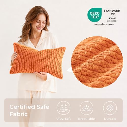 Kevin Textile Soft Corduroy 12"x20" Lumbar Pillow Covers 2 Pack, Orange