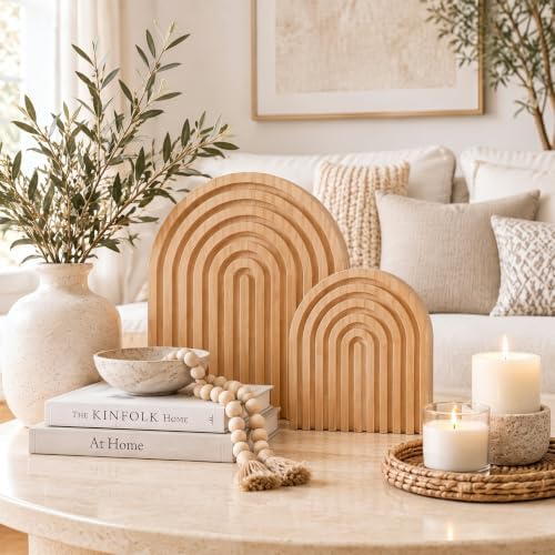 Chunful 2pcs Arch Cutting Board Boho Shelf Decor, Wood Color, Pine