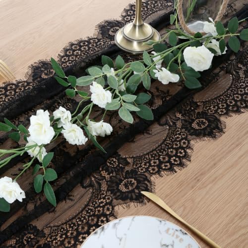 Black Lace Table Runner Fabric 6Pcs 30 x 120 Inch Rustic Vintage Kitchen