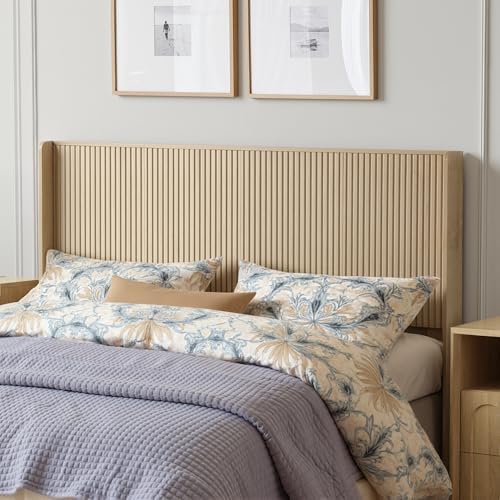 FORTUNETEC 78.7" King Size Wooden Headboard, Fluted Panel Headboard, Oak