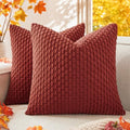 Kevin Textile Soft Corduroy 16x16 Inch Pillow Covers 2 Pack, Burnt Brick