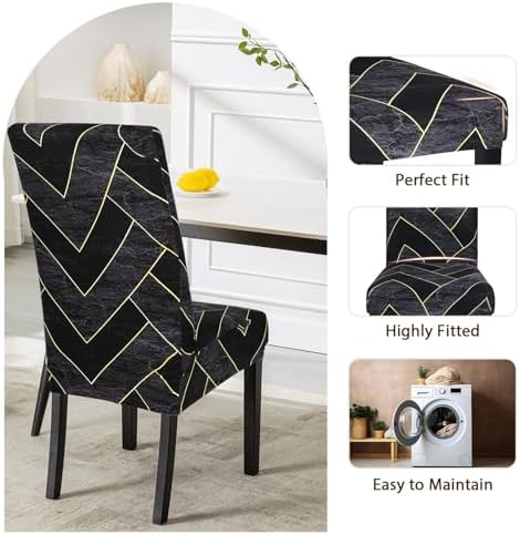SearchI Dining Room Chair Covers Set of 4, Stretch Printed Parsons Chair Slipcovers Super Fit Removable Washable Striped Kitchen Chair Protector Cover for Dining Room, Hotel, Ceremony(Flower Pattern2)
