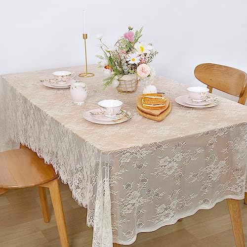 Pack of 6 Lace Tablecloth Ivory Table Fabric 60x120 Inch for Rustic Wedding