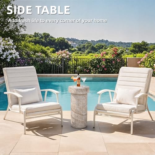 Travertine Side Table, 24 Inch Outdoor End Table, Beige