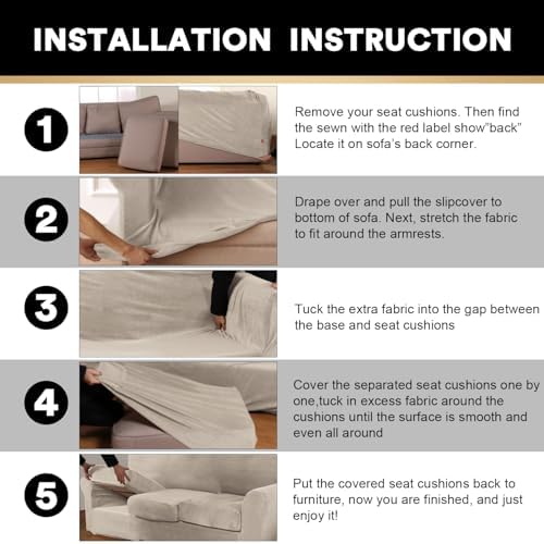 PrinceDeco Velvet Couch Covers for Sofa Soft 4 Pieces Couch Covers for 3 Cushion Couch Sofa Pet Friendly Furniture Protector with Non Slip Elastic Bottom Width Up to 97 Inch (Large Sofas, French Oak)