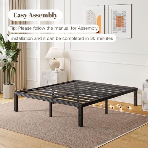 Full Bed Frames, 12 Inches Platform Bed Frame, 3500lbs Heavy Duty Steel Slat, Non-Slip Design, No Box Spring Needed, Easy Assembly, Quiet Noise Free, Under Bed Storage Space, Black